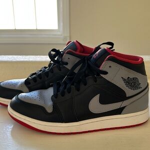 Nike Air Jordan Mid 1 Black/Fire Red/White/Cement Grey Sz 9